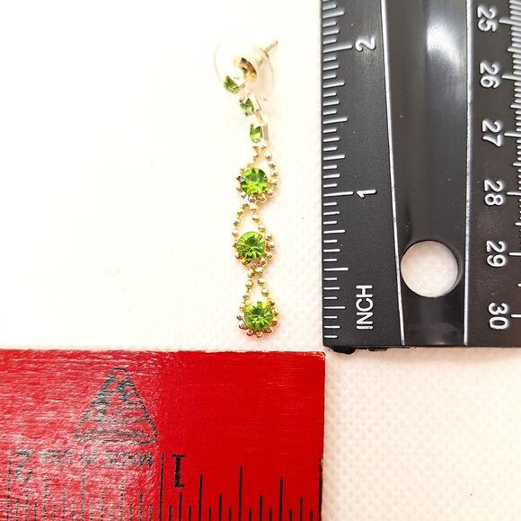 Lime Green Rhinestone Necklace/Earring Set Bib Style Gold Tone - Picture 7 of 7